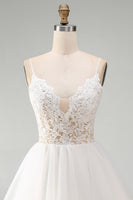 Load image into Gallery viewer, White Spaghetti Straps A Line Short Graduation Dress with Lace