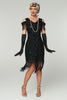 Load image into Gallery viewer, Sparkly Black Cold Shoulder Sequin Short 1920s Dress with Fringes