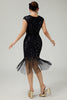 Load image into Gallery viewer, Sparkly Bodycon Black Golden Sequins Floral 1920s Flapper Dress with Fringes