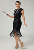 Load image into Gallery viewer, Sparkly Bodycon Black Golden Sequins Floral 1920s Flapper Dress with Fringes