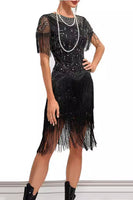 Load image into Gallery viewer, Sparkly Apricot Bodycon Fringed Short 1920s Dress with Rhinestones