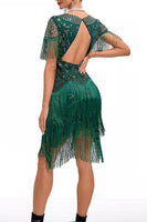 Load image into Gallery viewer, Sparkly Apricot Bodycon Fringed Short 1920s Dress with Rhinestones