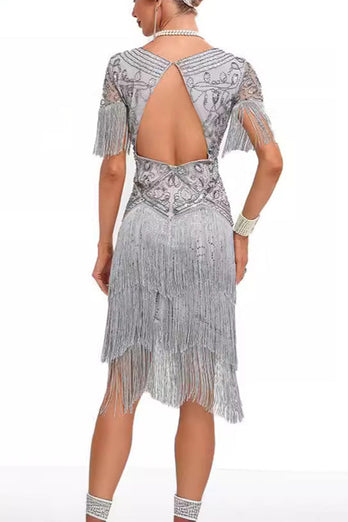 Sparkly Apricot Bodycon Fringed Short 1920s Dress with Rhinestones