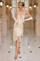 Load image into Gallery viewer, Sparkly Apricot Fringed Bodycon Short 1920s Dress with Sequins