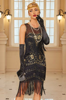 Load image into Gallery viewer, Sparkly Apricot Fringed Bodycon Short 1920s Dress with Sequins