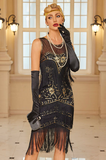 Sparkly Apricot Fringed Bodycon Short 1920s Dress with Sequins