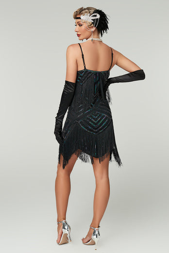 Sparkly Apricot Bodycon Scoop Neck Short 1920s Dress with Fringes