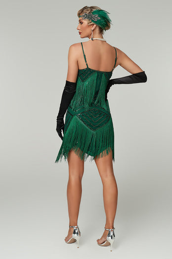 Sparkly Apricot Bodycon Scoop Neck Short 1920s Dress with Fringes