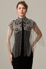Load image into Gallery viewer, Sparkly Black Golden Beaded 1920s Cape with Fringes