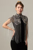 Load image into Gallery viewer, Sparkly Black Golden Beaded 1920s Cape with Fringes