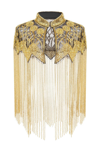 Sparkly Black Golden Fringed Beaded 1920s Cape