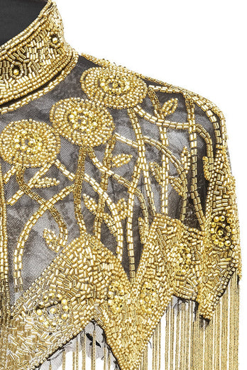 Sparkly Black Golden Fringed Beaded 1920s Cape