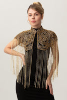 Load image into Gallery viewer, Sparkly Black Golden Fringed 1920s Cape with Beading