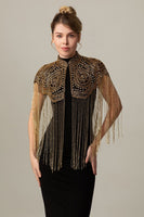 Load image into Gallery viewer, Sparkly Black Golden Fringed 1920s Cape with Beading