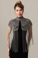 Load image into Gallery viewer, Sparkly Black Golden Fringed 1920s Cape with Beading