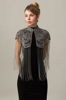 Load image into Gallery viewer, Sparkly Black Golden Fringed 1920s Cape with Beading