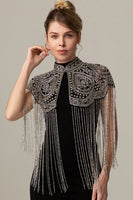 Load image into Gallery viewer, Sparkly Black Golden Fringed 1920s Cape with Beading