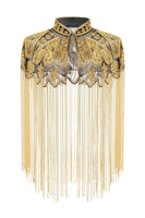 Load image into Gallery viewer, Sparkly Black Golden Beaded Fringed 1920s Cape