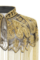 Load image into Gallery viewer, Sparkly Black Golden Beaded Fringed 1920s Cape