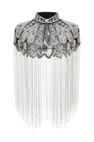 Load image into Gallery viewer, Sparkly Black Golden Beaded Fringed 1920s Cape