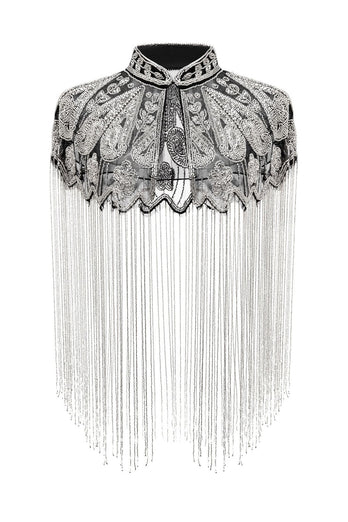 Sparkly Black Golden Beaded Fringed 1920s Cape