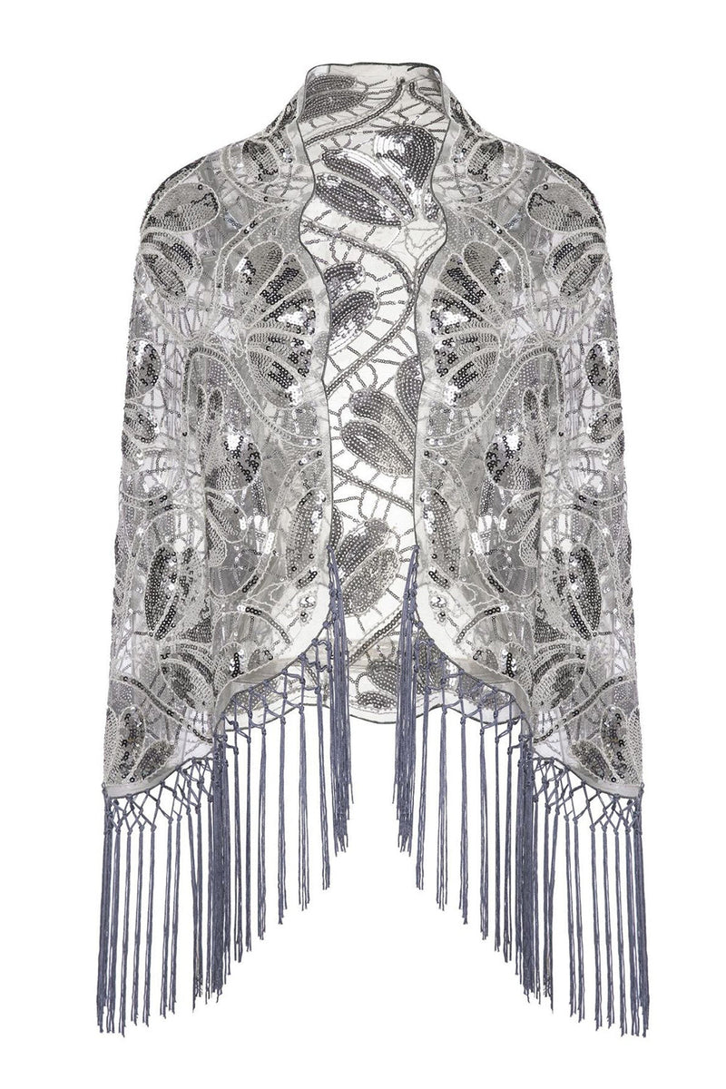 Load image into Gallery viewer, Sparkly Apricot Beaded Fringed 1920s Cape with Sequins