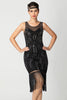 Load image into Gallery viewer, Sparkly Black Fringed Bodycon Beaded Short 1920s Dress with Sequins