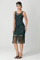 Load image into Gallery viewer, Sparkly Black Fringed Bodycon Beaded Short 1920s Dress with Sequins