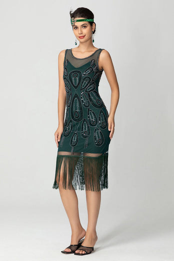 Sparkly Black Fringed Bodycon Beaded Short 1920s Dress with Sequins