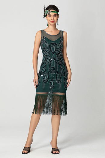Sparkly Black Fringed Bodycon Beaded Short 1920s Dress with Sequins