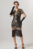 Load image into Gallery viewer, Sparkly Black Sequin Bodycon Short Sleeves 1920s Dress with Fringes