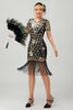 Load image into Gallery viewer, Sparkly Black Golden Sequins Flapper Dress with Fringes