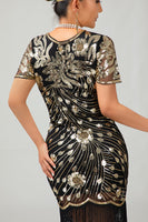 Load image into Gallery viewer, Sparkly Black Red Bodycon Fringed Short 1920s Dress with Sleeves