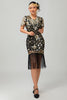 Load image into Gallery viewer, Sparkly Black Red Bodycon Fringed Short 1920s Dress with Sleeves