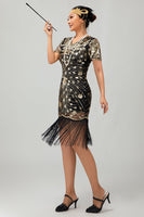 Load image into Gallery viewer, Sparkly Black Golden Sequins Flapper Dress with Fringes