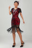 Load image into Gallery viewer, Sparkly Black Red Bodycon Fringed Short 1920s Dress with Sleeves