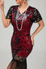 Load image into Gallery viewer, Sparkly Black Red Bodycon Fringed Short 1920s Dress with Sleeves