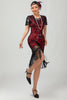 Load image into Gallery viewer, Sparkly Black Red Bodycon Fringed Short 1920s Dress with Sleeves