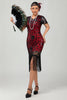 Load image into Gallery viewer, Sparkly Black Short Sleeves Sequins Flapper Dress with Fringes