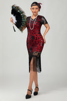 Load image into Gallery viewer, Sparkly Black Short Sleeves Sequins Flapper Dress with Fringes