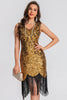 Load image into Gallery viewer, Sparkly Black Golden Bodycon Sequin Short 1920s Dress with Fringes