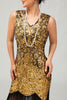 Load image into Gallery viewer, Sparkly Black Golden Short Tight Sequins 1920s Dress with Fringes