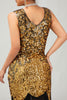 Load image into Gallery viewer, Sparkly Black Golden Short Tight Sequins 1920s Dress with Fringes