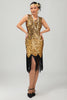 Load image into Gallery viewer, Sparkly Black Golden Short Tight Sequins 1920s Dress with Fringes