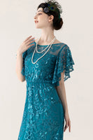 Load image into Gallery viewer, Sparkly Blue Tulle Sheath Long 1920s Dress with Sequins