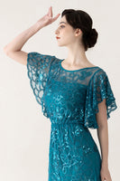 Load image into Gallery viewer, Sparkly Blue Tulle Sheath Long 1920s Dress with Sequins