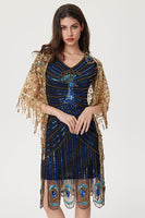 Load image into Gallery viewer, Sparkly Black Blue Bodycon Beaded Short 1920s Dress with Sequins