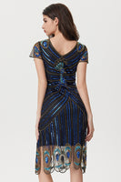 Load image into Gallery viewer, Sparkly Black Blue Bodycon Beaded Short 1920s Dress with Sequins