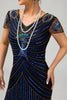Load image into Gallery viewer, Sparkly Black Blue Bodycon Sequins Short 1920s Dress with Sleeves