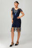 Load image into Gallery viewer, Sparkly Black Blue Bodycon Sequins Short 1920s Dress with Sleeves